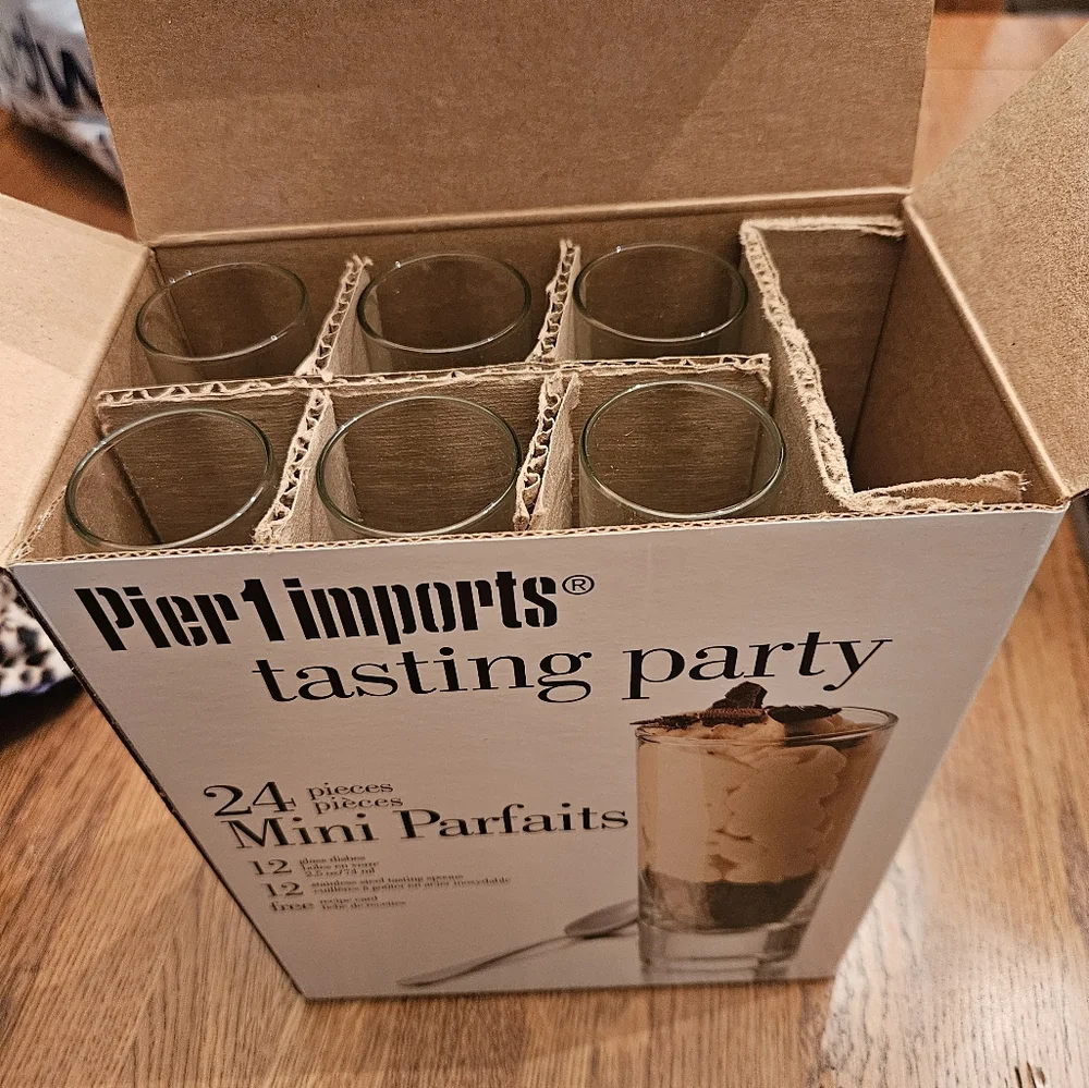 24 Piece -12 Mini Parfait & 12 Spoons Tasting Party Set by Pier 1 Imports NWT